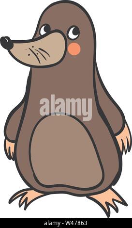 Cute fat mole, illustration, vector on white background. Stock Vector