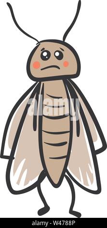 Sad moth, illustration, vector on white background. Stock Vector