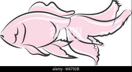 Pink fish, illustration, vector on white background. Stock Vector