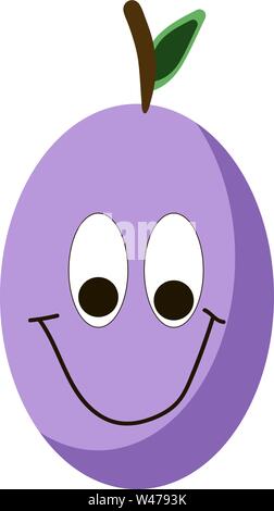 Happy purple plum, illustration, vector on white background. Stock Vector