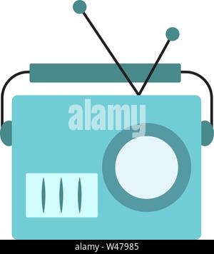 Blue old radio, illustration, vector on white background. Stock Vector