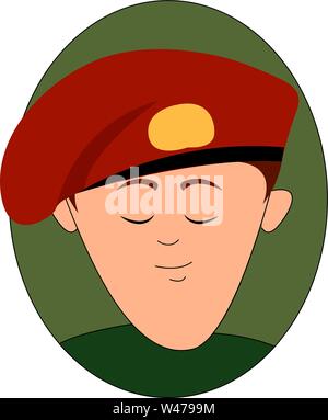 Military red beret, illustration, vector on white background. Stock Vector