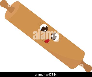 Cute rolling pin, illustration, vector on white background. Stock Vector