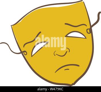 Sad gold mask, illustration, vector on white background. Stock Vector
