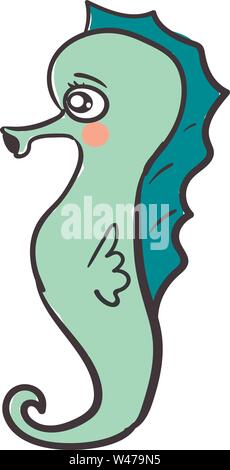 Sad seahorse, illustration, vector on white background. Stock Vector