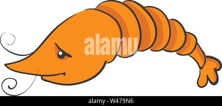 Sad shrimp, illustration, vector on white background. Stock Vector