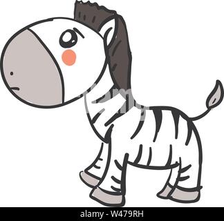 Sad zebra, illustration, vector on white background. Stock Vector