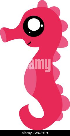 Pink seahorse, illustration, vector on white background. Stock Vector
