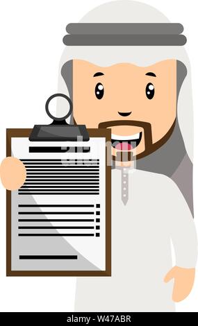 Arab with schedule, illustration, vector on white background. Stock Vector