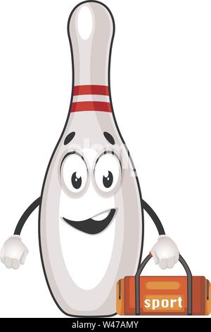 Bowling pin with sport bag, illustration, vector on white background. Stock Vector