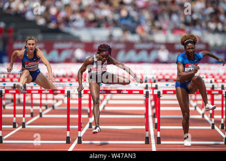 London, UK. 20th July, 2019. Tobi Amusan (NGR), Nia Ali (USA) and Elvira Herman (BLR), Women's 100m Hurdles (Diamond League) during the IAAF Diamond League - Muller Anniversary Games - London Grand Prix 2019 at the London Stadium, Queen Elizabeth Olympic Park, London, England on 20 July 2019. Photo by Salvio Calabrese. Credit: UK Sports Pics Ltd/Alamy Live News Stock Photo