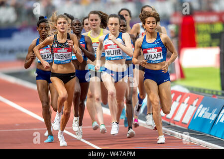 London, UK. 20th July, 2019. Laura Muir (GBR), Women's 1500m (Diamond League) Rababe Arafi (MAR), Women's 1500m (Diamond League) during the IAAF Diamond League - Muller Anniversary Games - London Grand Prix 2019 at the London Stadium, Queen Elizabeth Olympic Park, London, England on 20 July 2019. Photo by Salvio Calabrese. Credit: UK Sports Pics Ltd/Alamy Live News Stock Photo