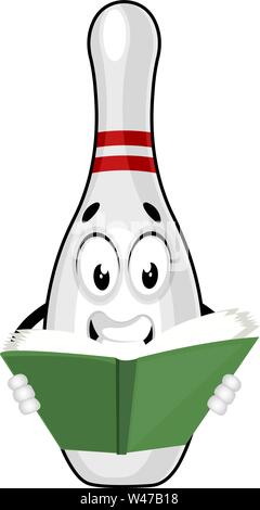 Bowling pin reading book, illustration, vector on white background. Stock Vector