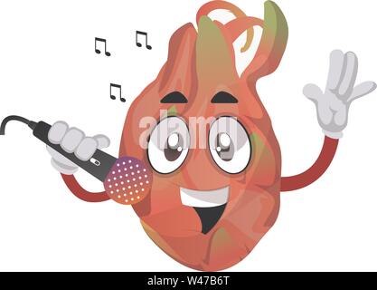 Dragon fruit with microphone, illustration, vector on white background. Stock Vector