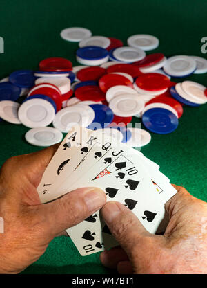 Five Card Stud Poker Hand,Spade Royal Flush Stock Photo