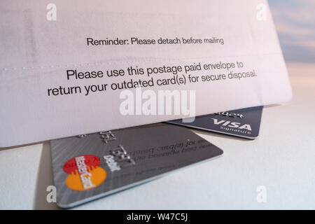 Mailing Envelope For Returning Outdated Credit Cards, USA Stock Photo
