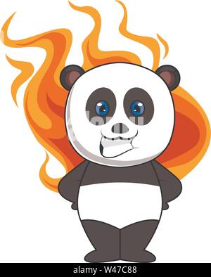Panda with burning heart, illustration, vector on white background. Stock Vector