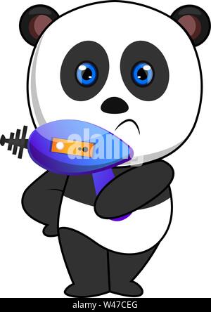 Panda with laser gun, illustration, vector on white background. Stock Vector