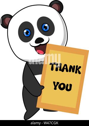 Panda with thank you sign, illustration, vector on white background. Stock Vector