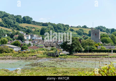 Axmouth, Devon, England, UK. July 2019.  View of Axemouth a small village in East devon across the River Axe. Axemouth is very close to Seaton a seasi Stock Photo