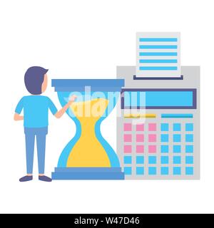 elegant young businessman with hourglass and calculator Stock Vector