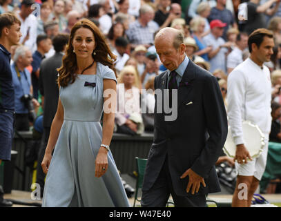 London England  14 July 2019 The Championships Wimbledon 2019 14072019 The Duchess of Cambridge is escorted off court by the Duke of Kent after trophy Stock Photo