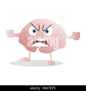 Angry and annoyed brain mascot isolated. Vector mind enraged, rage mood, illustration brain character expression aggression, furious irritated, mental Stock Vector