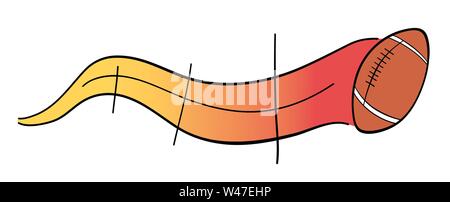 Vector hand-drawn illustration of fast speed American football ball. Black outlines and colored. Stock Vector