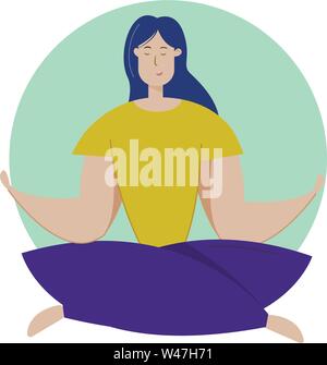 Pretty young girl practices yoga in the lotus position. Meditation and relaxation vector illustration Stock Vector