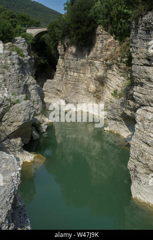 Marmitte dei Giganti canyon on the Metauro River, Fossombrone, Marche, Italy, Europe Stock Photo