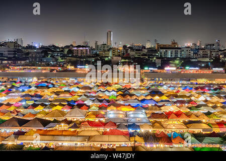 Aerial view of Talad Rod Fai night market in Bangkok, Thailand