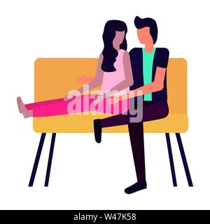 young lovers couple seated in park chair Stock Vector