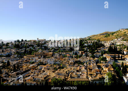 View of Granada and the Albaicin neighborhood from the Alhambra in Granada, Spain on a clear day. Stock Photo