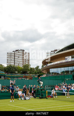 General View at with outside courts and No.1 Court at The Wimbledon Championships 2019. Held at The All England Lawn Tennis Club, Wimbledon. Stock Photo