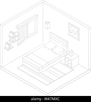 Sketch Cutaway Residential House with Furniture in Color - rooms very ...