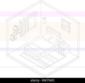 Sketch Cutaway Residential House with Furniture in Color - rooms very ...