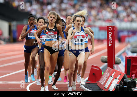 London, UK. 20th July 19. Konstanze KLOSTERHALFEN (Germany), Laura MUIR (Great Britain) competing in the Women's 1500m Final at the 2019, IAAF Diamond League, Anniversary Games, Queen Elizabeth Olympic Park, Stratford, London, UK. Credit: Simon Balson/Alamy Live News Stock Photo