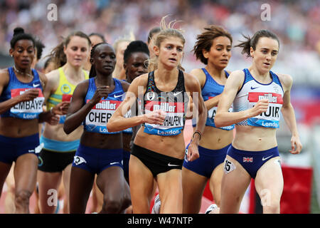 London, UK. 20th July 19. Konstanze KLOSTERHALFEN (Germany), Laura MUIR (Great Britain) competing in the Women's 1500m Final at the 2019, IAAF Diamond League, Anniversary Games, Queen Elizabeth Olympic Park, Stratford, London, UK. Credit: Simon Balson/Alamy Live News Stock Photo