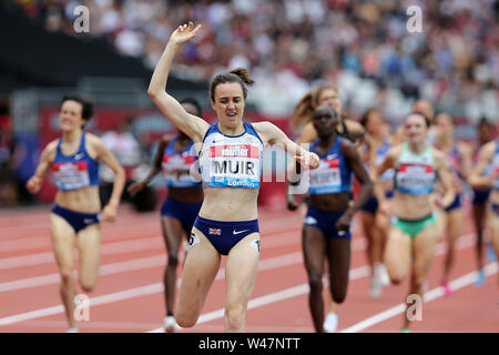 London, UK. 20th July 19. Laura MUIR (Great Britain) winner of the Women's 1500m Final at the 2019, IAAF Diamond League, Anniversary Games, Queen Elizabeth Olympic Park, Stratford, London, UK. Credit: Simon Balson/Alamy Live News Stock Photo