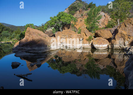 Red Rocks swimming hole, Santa Ynez River, Los padres national forest.Santa Barbara County one of the largest rivers on the central coast California. Stock Photo