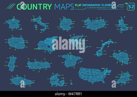 Some Member States of NATO, United States of America Canada, France, Germany, Italy, Norway and others Vector Maps Stock Vector