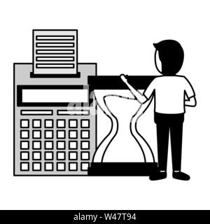 elegant young businessman with hourglass and calculator Stock Vector