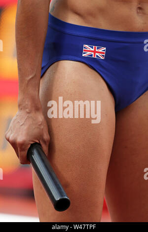 London, UK. 20th July 19. Ashleigh NELSON (Great Britain) on the start line of the Women's 4 x 100m Relay Final at the 2019, IAAF Diamond League, Anniversary Games, Queen Elizabeth Olympic Park, Stratford, London, UK. Credit: Simon Balson/Alamy Live News Stock Photo