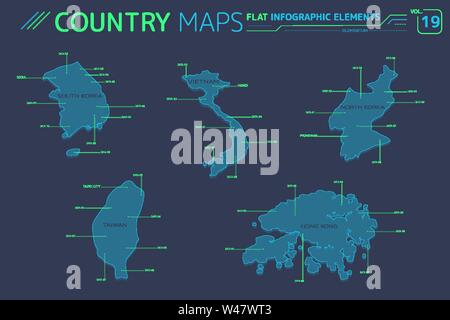 North Korea South Korea Taiwan Vietnam And Hong Kong Vector Maps W47wt3 