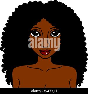 Beautiful Black Woman With Long Curly Hair Side Of Face Stock