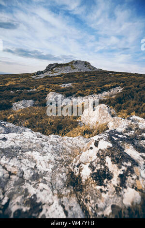 Scenic upland hills with scattered rocks in Shropshire, UK Stock Photo