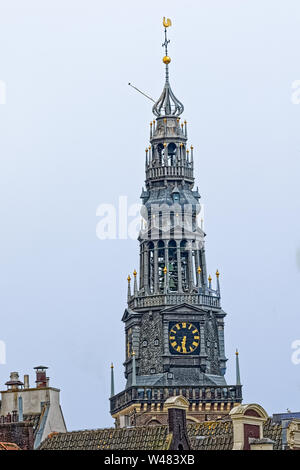 Amsterdam Oude Church tower with the rooster weather vane Stock Photo