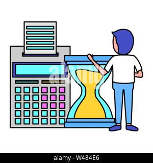 elegant young businessman with hourglass and calculator Stock Vector