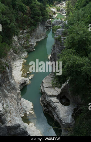 Marmitte dei Giganti canyon on the Metauro River, Fossombrone, Marche, Italy, Europe Stock Photo