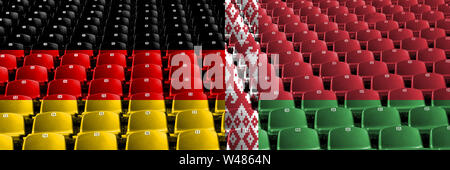 Germany, Belarus stadium seats concept. European football qualifications games. Stock Photo